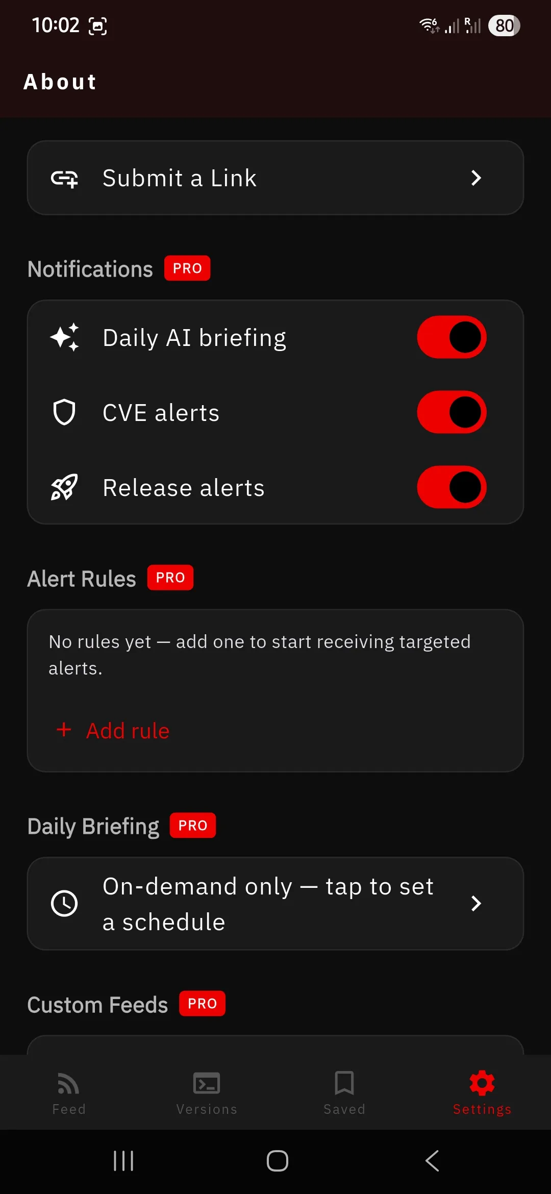 Custom RSS feed sources